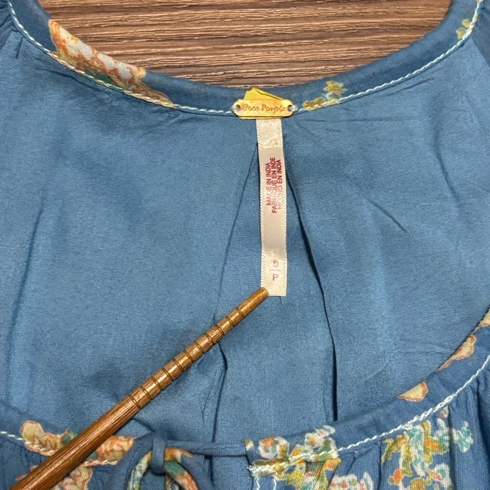 Free People Blue Ruffled Sundress with Square Neck Size: Small
